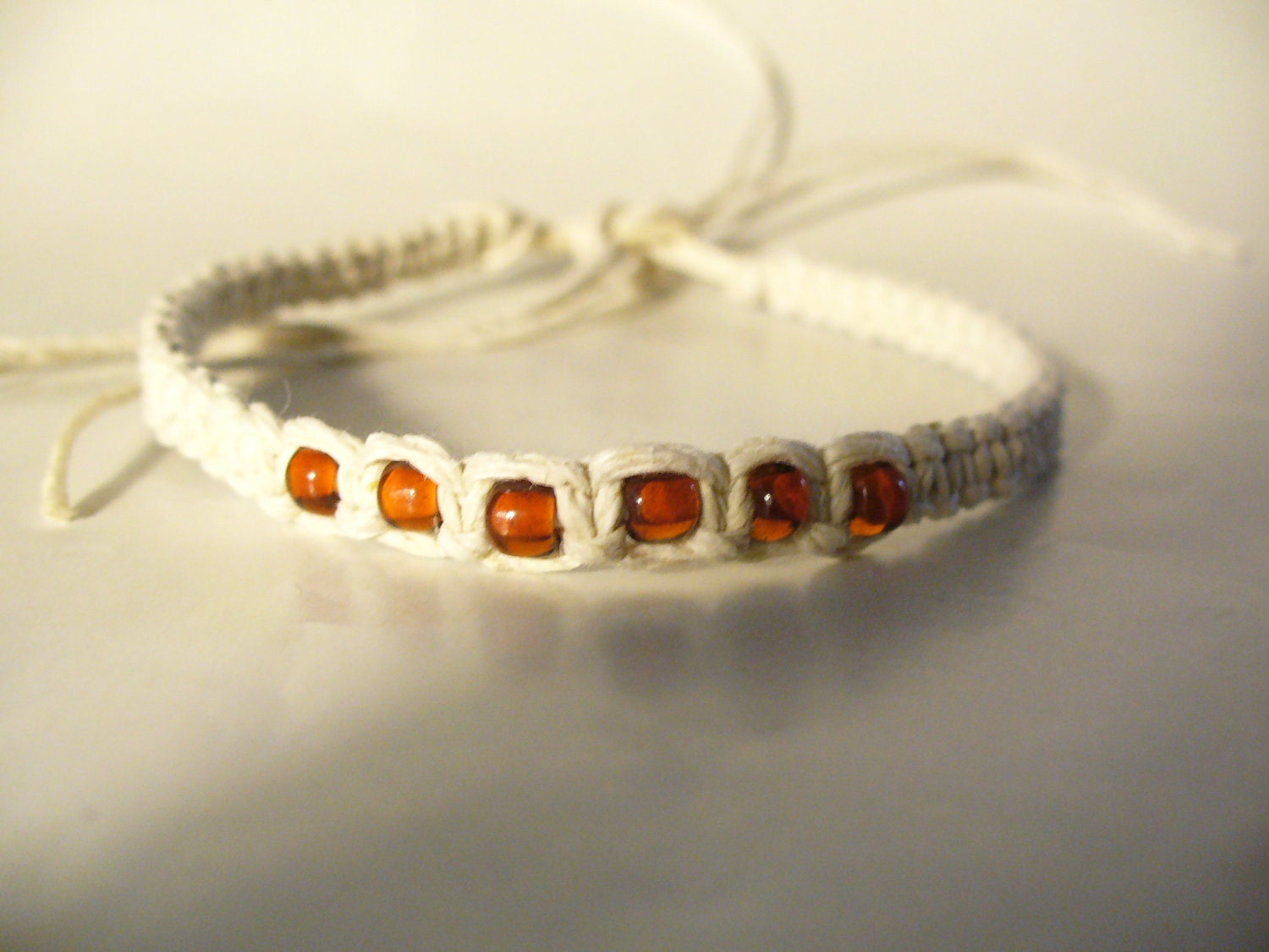 Hemp Jewelry Wish Bracelet White Hemp with Gold Beads