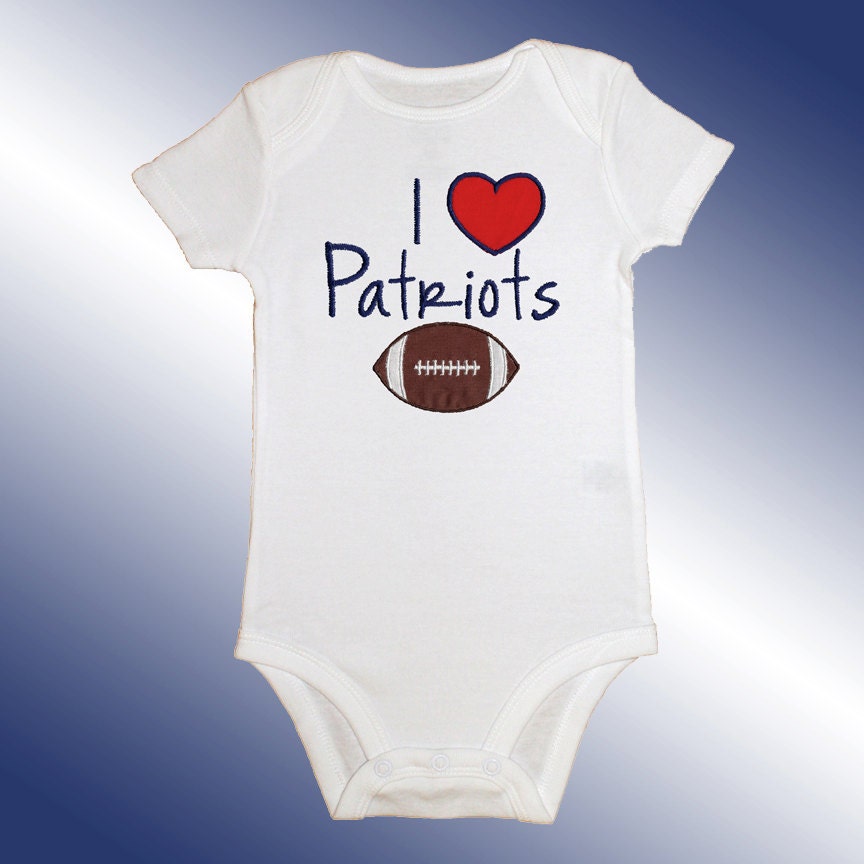 Onesie Bodysuit Baby Shirt - I Love Patriots Football Applique - Embroidered Short or Long Sleeved - Free Shipping