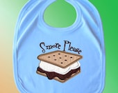 Embroidered Blue Baby Bib - S'MORE PLEASE APPLIQUE - Free Shipping