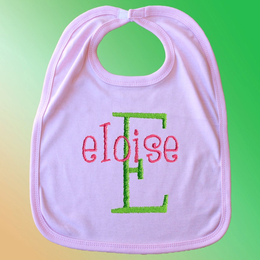 Personalized Embroidered PINK BABY BIB - Whimsical Monogram - Free Shipping