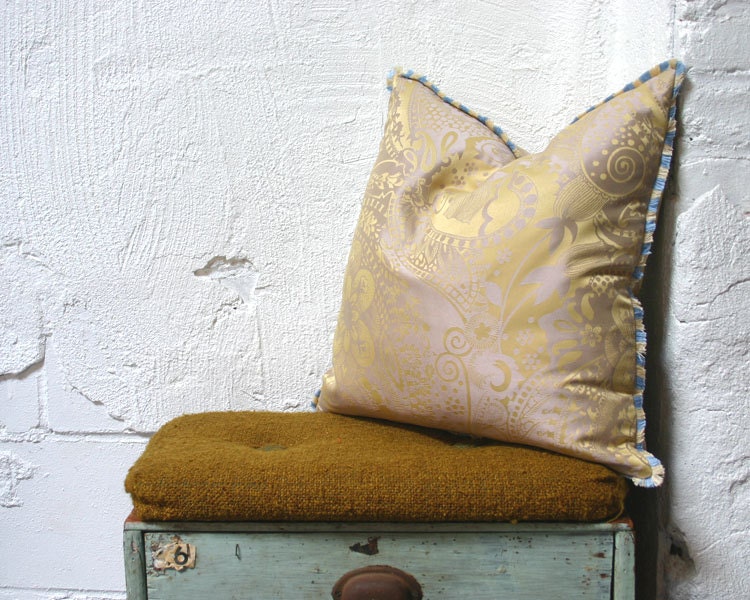 Turkish Silver and Gold Jacquard Throw Pillow
