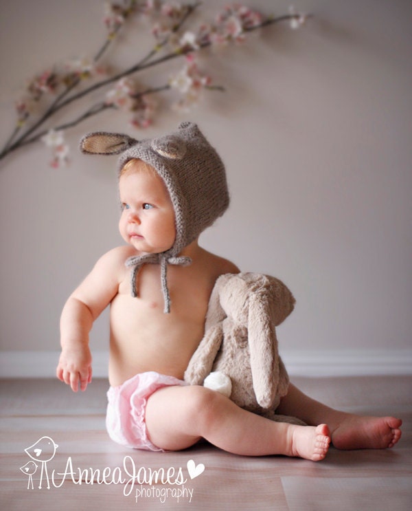 Bunny Hat - Alpaca Wool - Silk - Sizes: Toddler - Little Child - Bonnet - Pixie - Gray White Honey Brown Pink - Ears