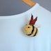 Queen Bee Brooch- Bumble Bee Lapel Pin - Knit - Queens Jubilee - Spring - Natural Fibers - Yellow - Black - Stripes - Pink - Crown
