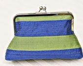 8" Blue and Green Striped Silk Clutch