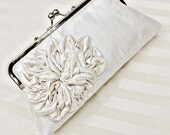 10" Ivory Silk Clutch with Ruffle Flower - Custom