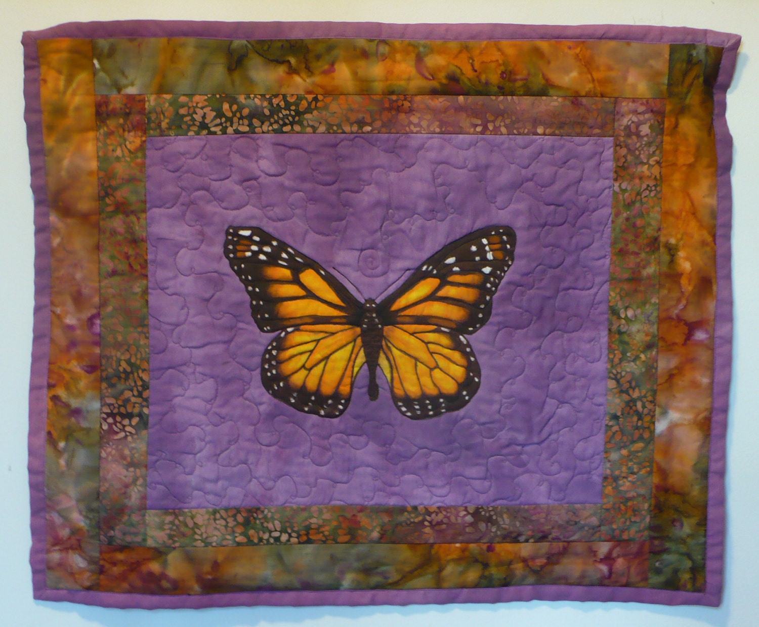wall hanging, quilted, hand painted, monarch butterfly