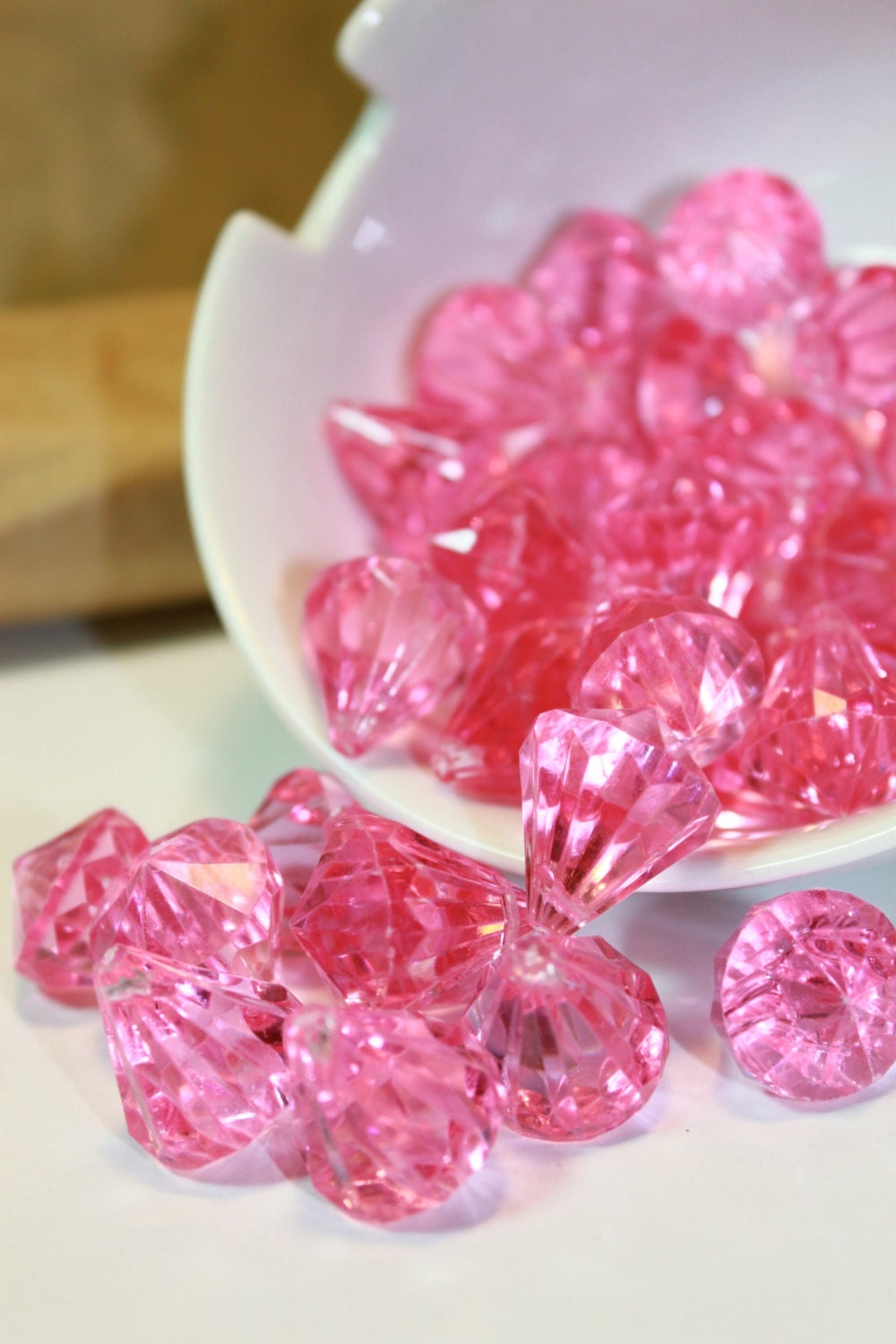 6 eXtra SMALL Crystal Diamond Drop Acrylic Chandelier Gems  FUCHSIA Hot Pink