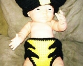 Crocheted  Wolverine Hat & Matching Diaper Cover