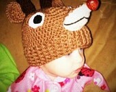 Crocheted Rudolph the Red Nose Reindeer hat