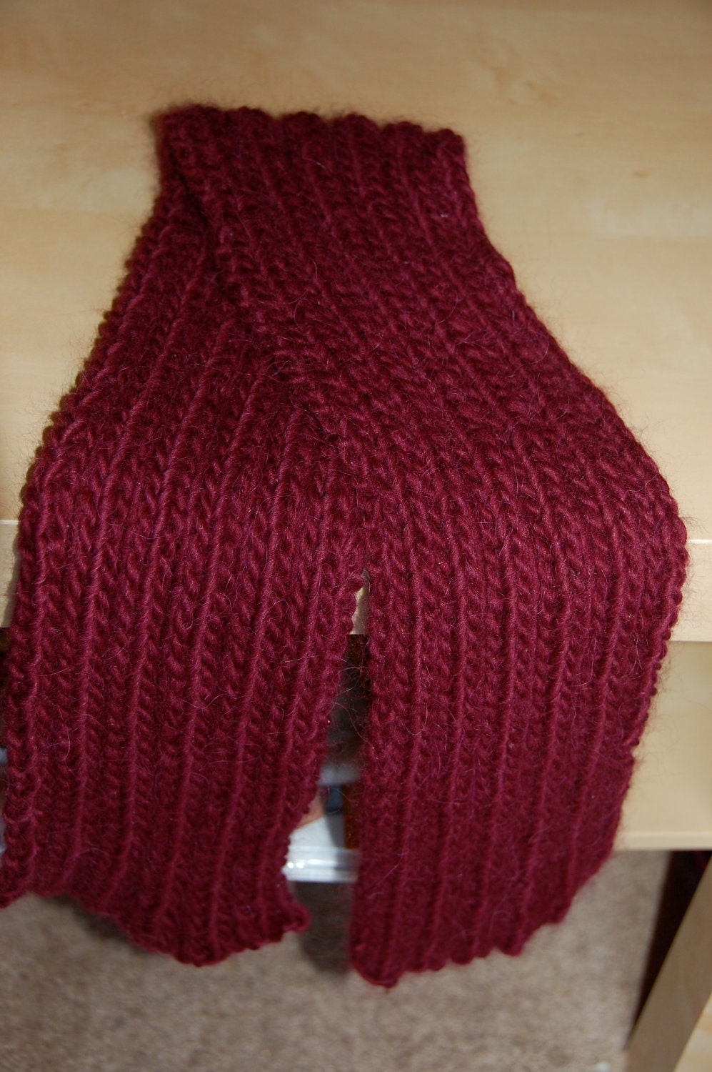 Ribbed Knit Wool Alpaca Blend Scarf in Burgundy