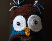 Baby or Child's Owl Hat with Earflaps and Tassles. Made to Order