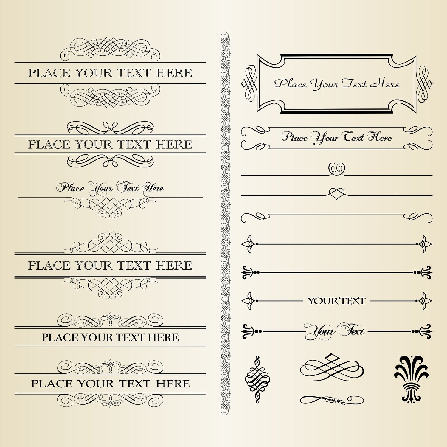 20 Classic Vintage Clipart Digital Design Elements for invitations, scrapbooking-  INSTANT DOWNLOAD - Calligraphy Clip Art Designs 213