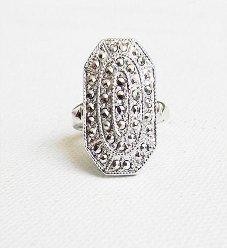 Antique Sterling Silver Marcasite Art Deco Ring