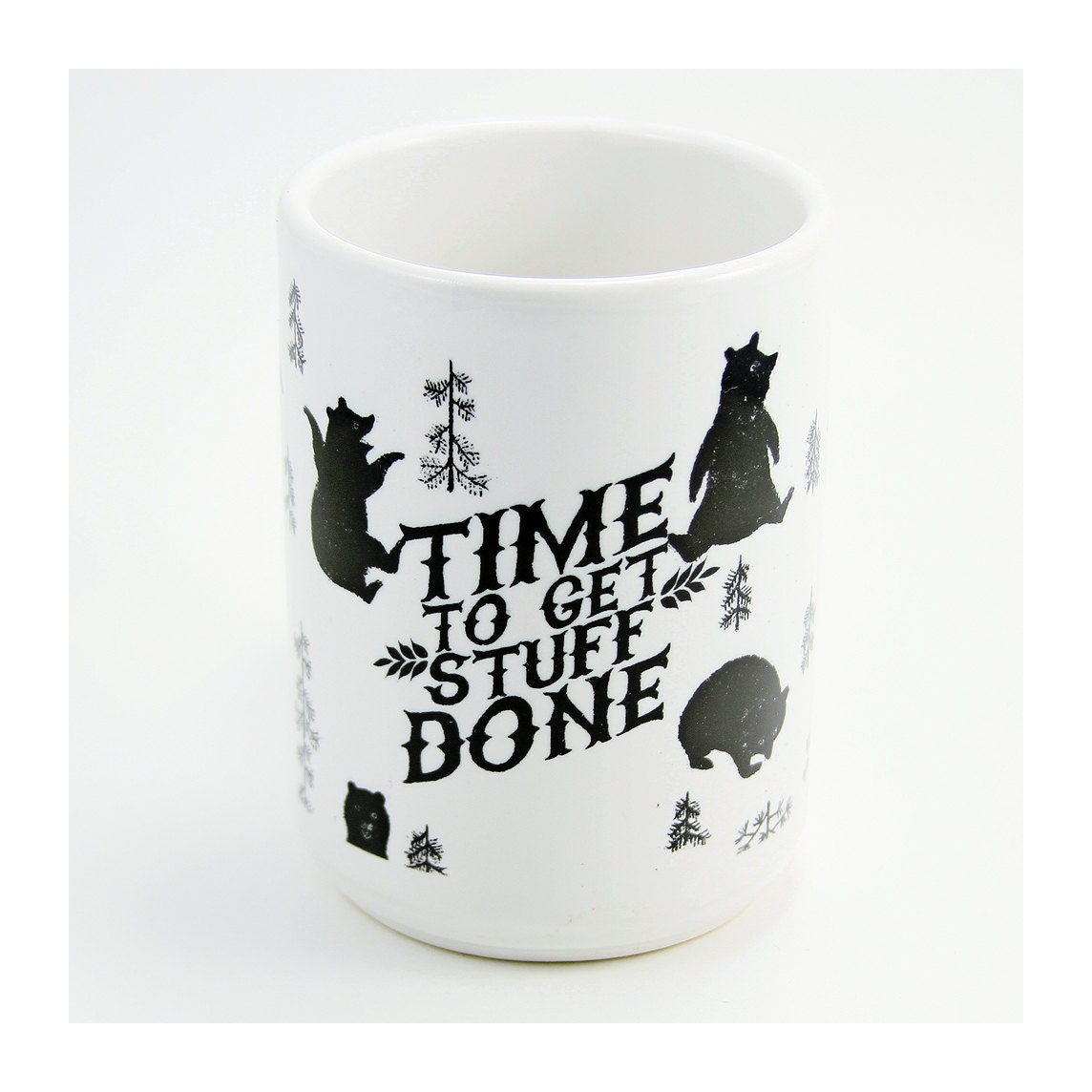 GET STUFF DONE mug. 15oz. ceramic. hand-printed. bear.