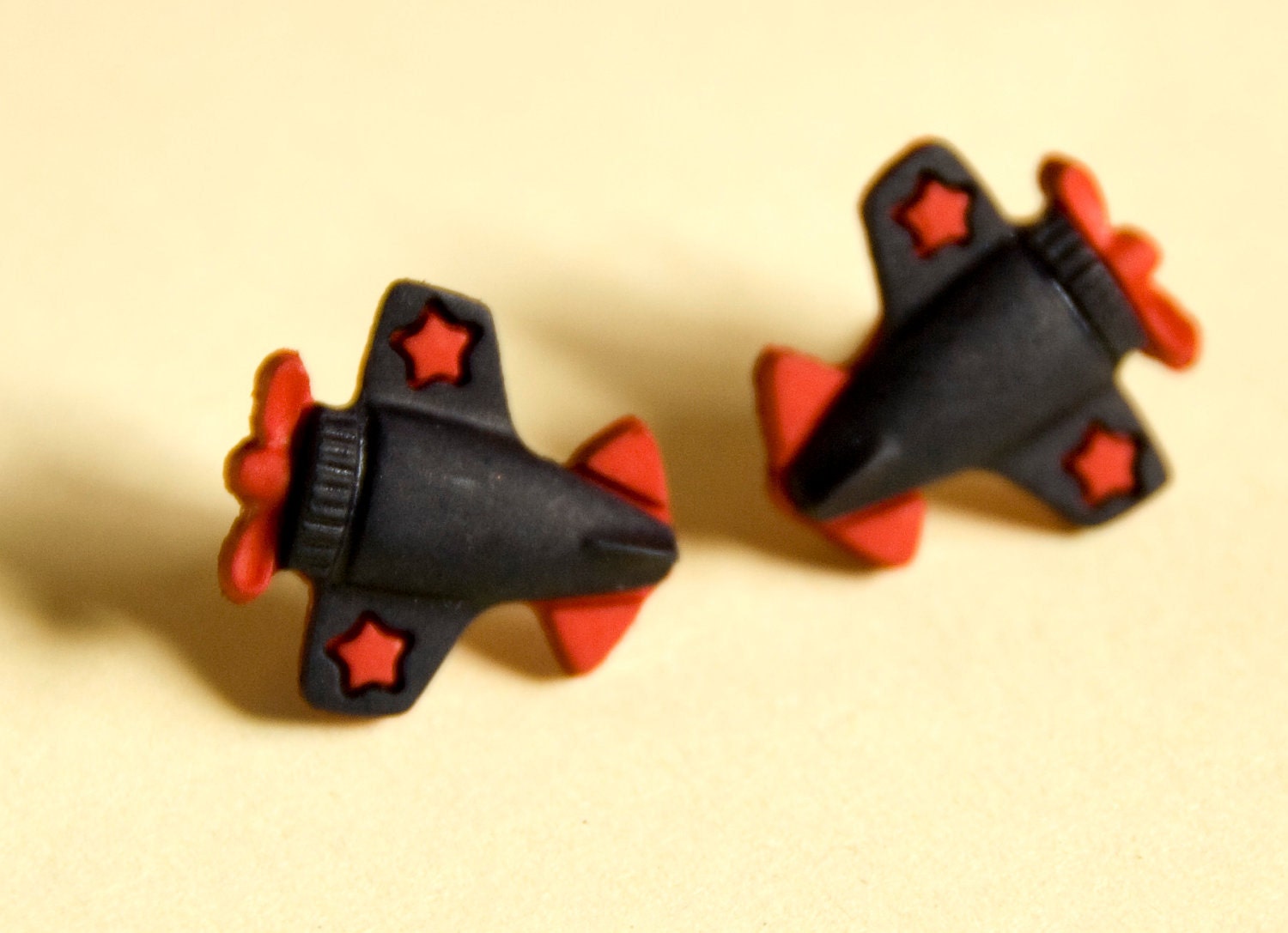 Black and Red Airplane Earrings