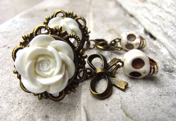 Corpse Bride - 1/2" plugs on Antique Brass Settings