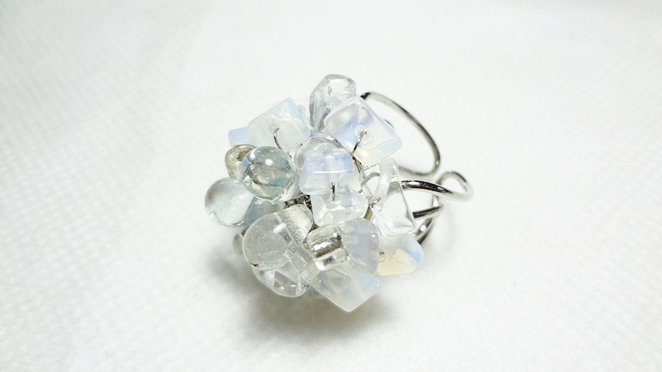 handmade ring 53 stone bead vintage gem unique jewelry white adorable