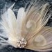 Wedding Bridal Ivory Champagne Peacock Feather Rhinestone Jewel Head Piece Hair Clip Fascinator Accessory