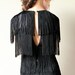 Fringe Flapper Dress - vintage 80s fully fringed little black dress, peekaboo keyhole, burlesque bombshell party frock