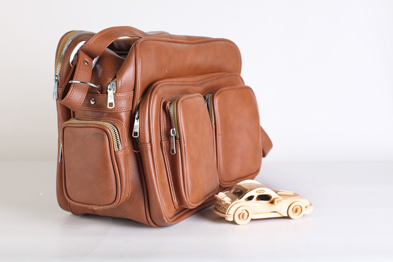 Brown faux leather messenger/tote bag, vinyl shoulder bag