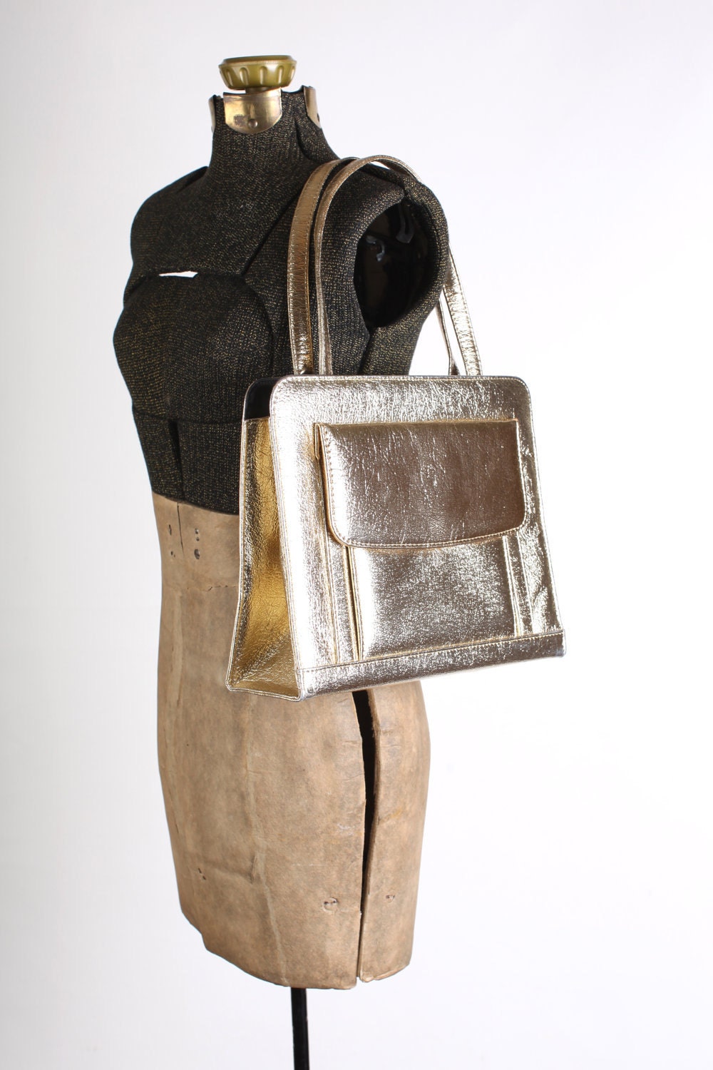 Vintage large metallic gold 1960s handbag