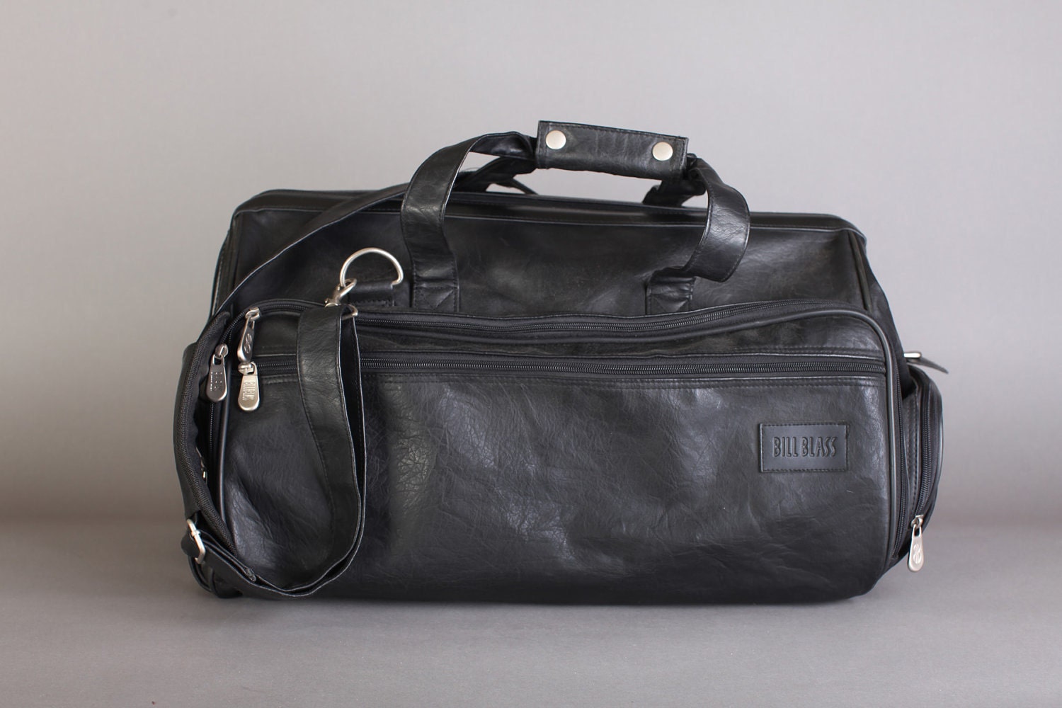 Large Black Faux Leather Duffle Bag, Carry On Bag, Overnighter
