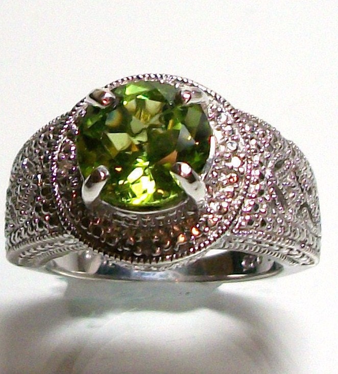 RESERVED for AMANDA - Peridot and diamond accent ring set in solid sterling silver custom hand set s 6 gifts for her "Summer Treasure"
