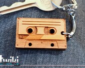 Laser cut and engraved Audio Cassette wood keyring