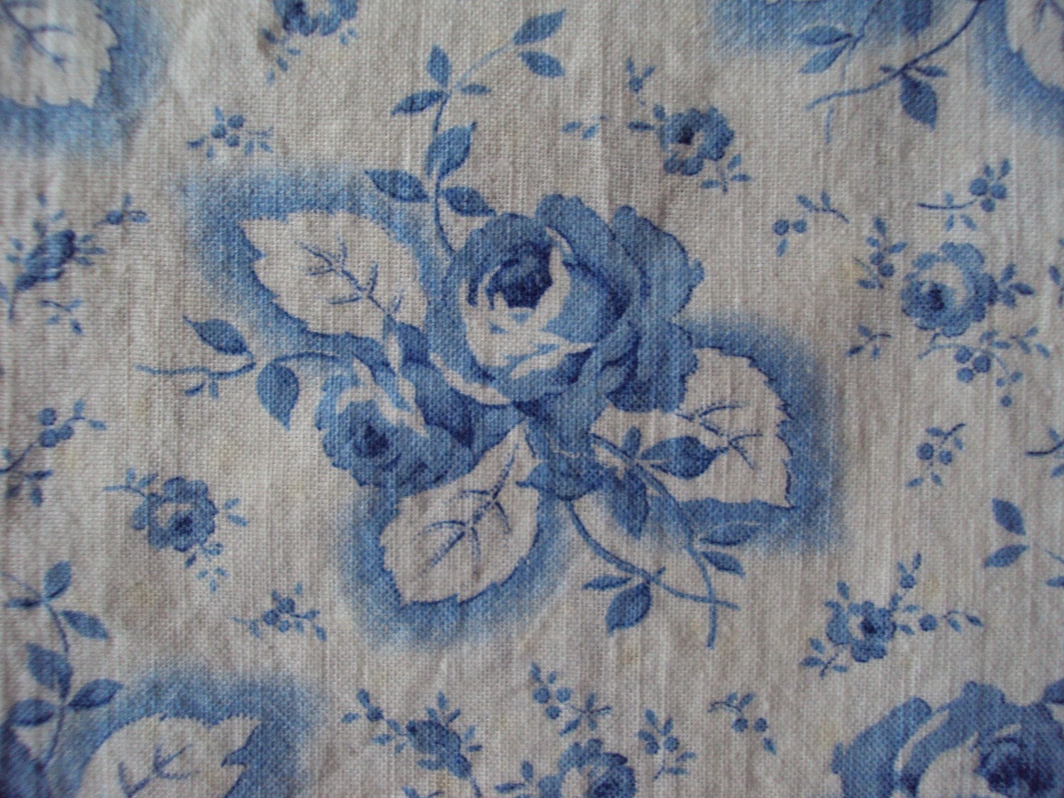 Vintage French Fabric Blue Roses Suitable for Patchwork Quilting, Lavender Bags Pillow Feedsack