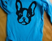 READY to SHIP 12 - 18 mos Turquoise Organic Baby Onsie with Boston Terrier