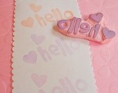 Hello with Hearts Rubber Stamp Hand Carved Scrapbook Embellishment Supply