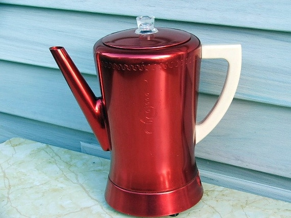 Red Retro Coffee Pot, West Bend Annodized Aluminum