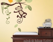 Hanging Monkey - Kids Wall Sticker Decal Set (FREE 1 BIRD)