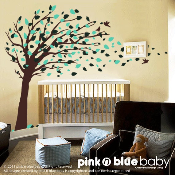 Blowing Leaves Tree Decal, Wall Decal,  Nursery Kids Wall Decal Sticker