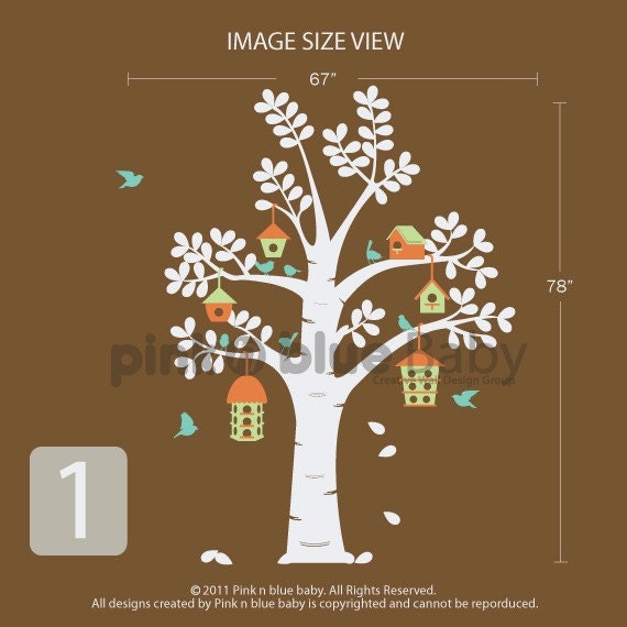 Bird Houses Tree Decal,   Nursery Kids Wall Decal , Kids Wall Decor Sticker