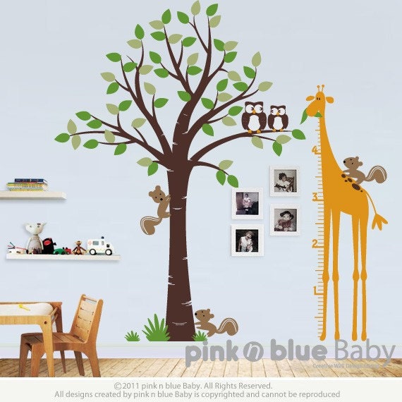 Wall Decal, Tree, Giraffe Growth Chart, Nursery Kids Removable Wall Vinyl Decal