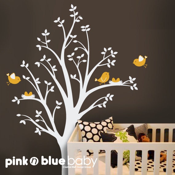 Two nests on the Tree ,  Nursery Wall Decal Vinyl, Kids Wall Decals, Stickers
