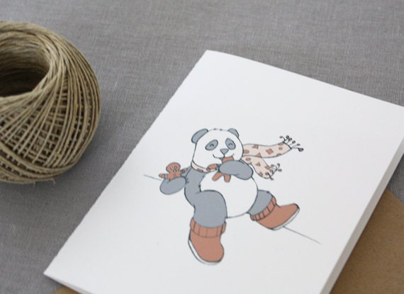 Holiday Greeting Card - Panda and Gingerbread Feast