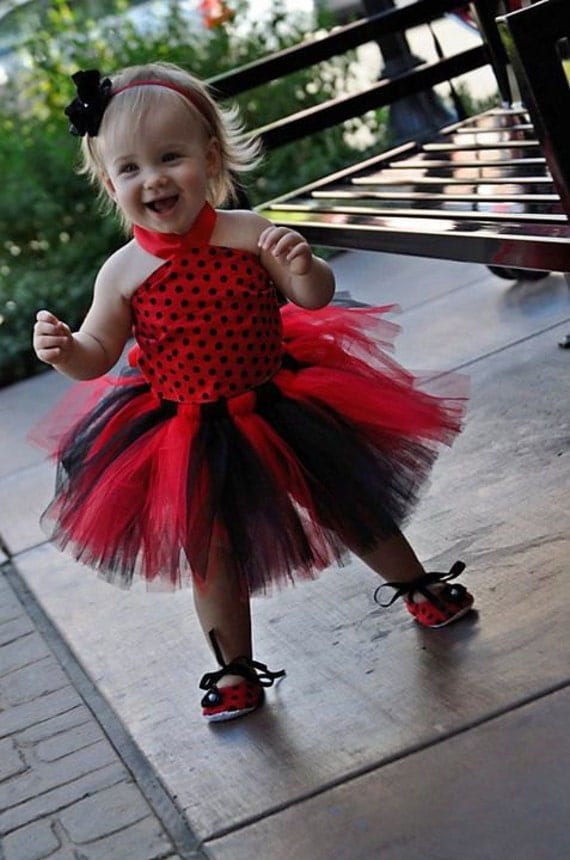 Tutu Baby Toddler Red & Black Polka Dot Tutu Outfit Costume Set 4 pc, Tutu, Stylish Top, Baby Shoes and Headband