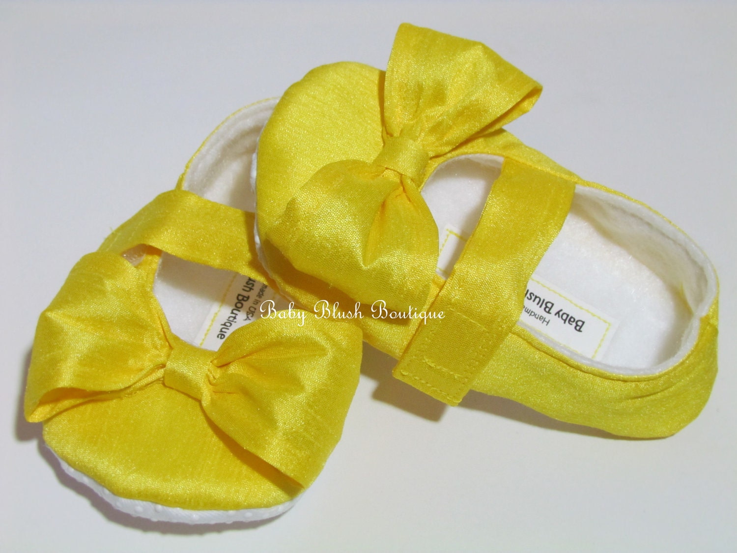 Yellow Dupioni Baby Shoes Ballerina Slippers by babyblushboutique