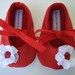 Red Satin Ladybug Baby Shoes - Soft Ballerina Slippers Baby Booties