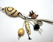 Tribal Vintage Cord Necklace Shell & Wood or Wrist Wrap Islander Art