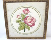 Framed Embroidery Needlepoint Rose