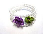 Green Purple Rose Day of the Dead Bracelet Sugar Skull Wrap Bracelet White Faux Pearl