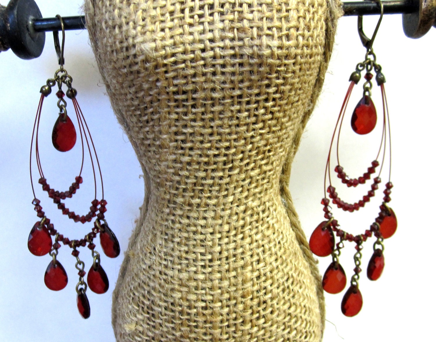 Vintage 80's Wine Red Dangle Earrings