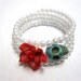 Blue Red Rose Day of the Dead Bracelet Sugar Skull Wrap Bracelet White Faux Pearl