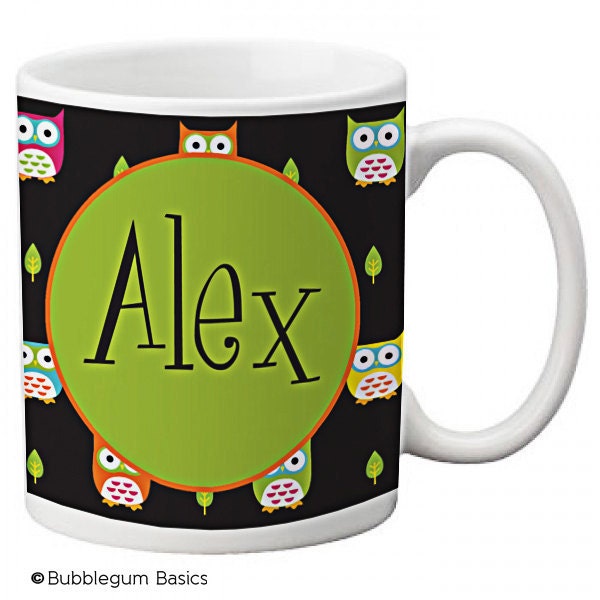 CUSTOM personalized MOM Coffee Mug Cup Kitchen Green Black Multi Color Retro Owl any color monogram