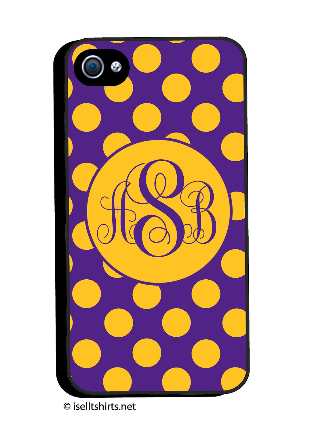 Monogram iPhone 5 4 4S Phone Case Cover - NO METAL Insert - Purple Gold Polka DOts Circle - 3 Letter Initials - Personalized Custom