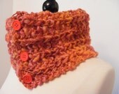 Hand Knit Cowl / Fall Fashion Scarf / Tangerine / Hand Spun Art Yarn / Red and Orange