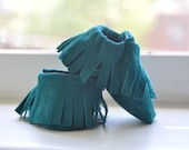 Teal Moccasins, Recycled Suede, Soft Sole Shoes--sizes limited